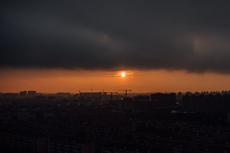 Sunset over the city in the evening, Moscow, Russia.の写真素材