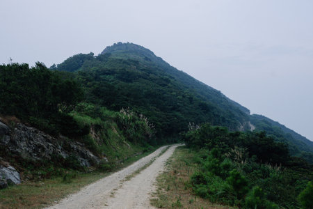 Mountain road on the way to the north of Hong Kong.の写真素材