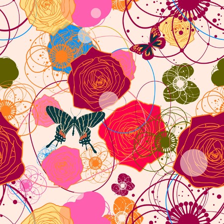 Vector Retro Floral (Seamless Pattern) のイラスト素材