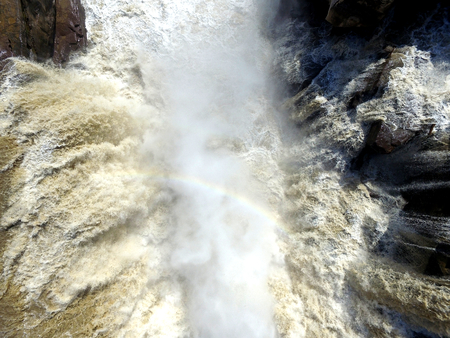 March 03, 2016, aerial smoke and Rainbow in the water of the Hukou waterfall at Shanxi provinceのeditorial素材