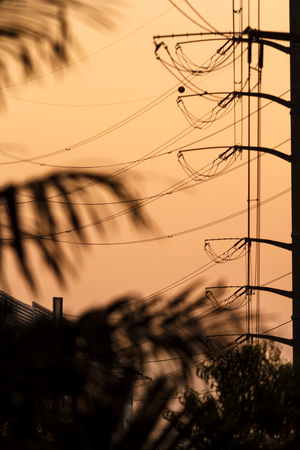 Transmission Tower during Sunsetの写真素材