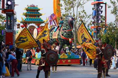 Shanghai, China â November 4, 2019: Mulan and other Disney characters parades down the Disneyland park.のeditorial素材