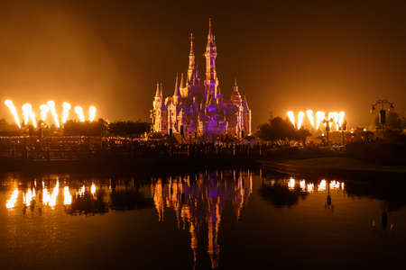Shanghai, China â November 4, 2019: Fireworks lit up the sky in Shanghai Disneylandのeditorial素材