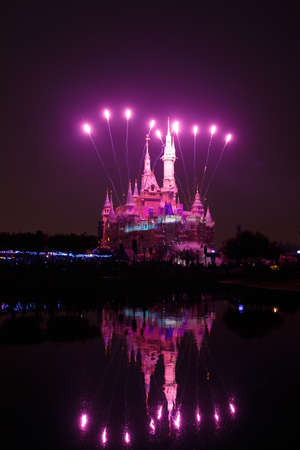 Shanghai, China â November 4, 2019: Fireworks lit up the sky in Shanghai Disneylandのeditorial素材