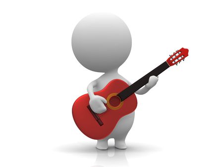 Illustration of a person learns to play the guitar for fun.の写真素材