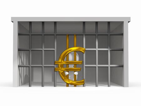 Illustration of a man have finance difficulty with euro symbol.の写真素材