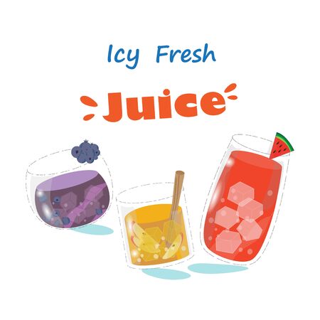 ice cold blueberry, red apple and watermelon fresh fruit juice for summer timeのイラスト素材