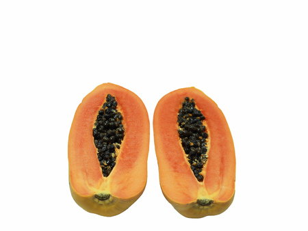 slices of sweet papaya on white backgroundの写真素材