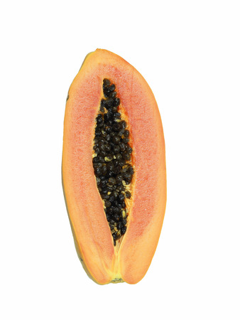 slices of sweet papaya on white backgroundの写真素材