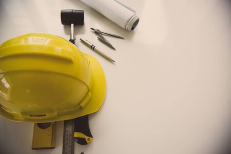 Architectural and Engineer Office desk background construction project ideas concept, with drawing equipmentの写真素材