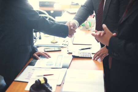 business shaking hands during a meeting in the office, success, dealing, greeting and partner...