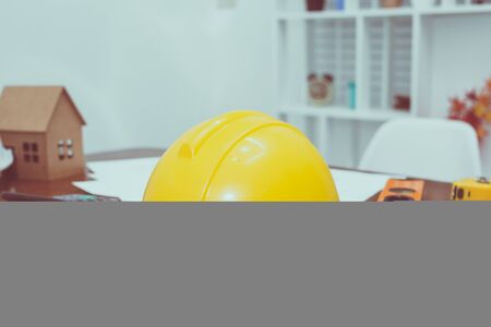 concept architectural Office desk in construction project ideas drawing equipment.の写真素材