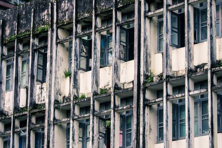 Old wooden window shutters in down townの写真素材