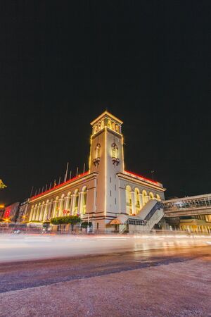 Cityscape of downtown in Yangon at night with traffic light