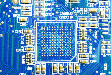 close-up of electronic circuit board with processorのeditorial素材
