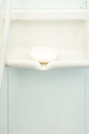 Body soap on the shelf in the bathroom with copy spaceの写真素材