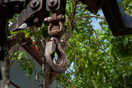 large metal hook for lifting heavy objects with copy spaceの写真素材