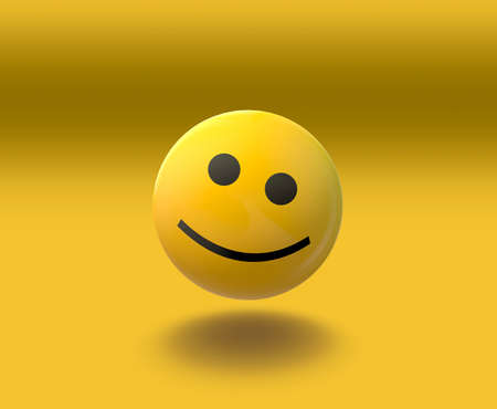 3D yellow smile ball with background, smile emoji icon in yellow paintの写真素材