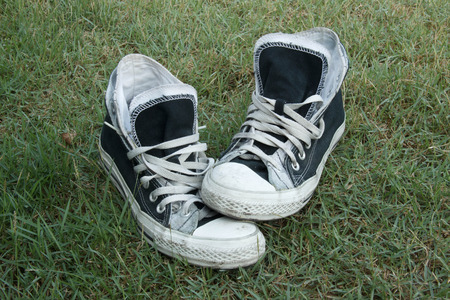 Sneakers on the grassの写真素材