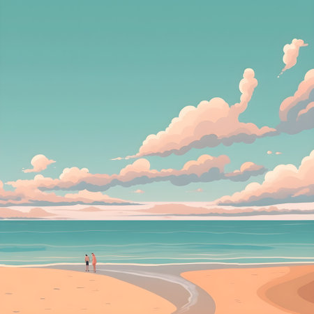 Painting Art of Beach Ocean Seascape Sea View. Ai Generatedの素材