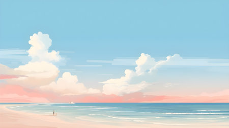 Painting Art of Beach Ocean Seascape Sea View. Ai Generatedの素材