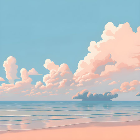 Painting Art of Beach Ocean Seascape Sea View. Ai Generatedの素材