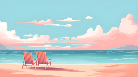 Painting Art of Beach Ocean Seascape. Sea View. Ai Generatedの素材