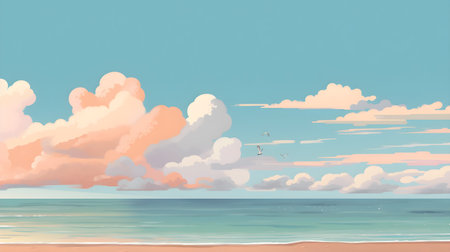 Painting Art of Beach Ocean Seascape. Sea View. Ai Generatedの素材