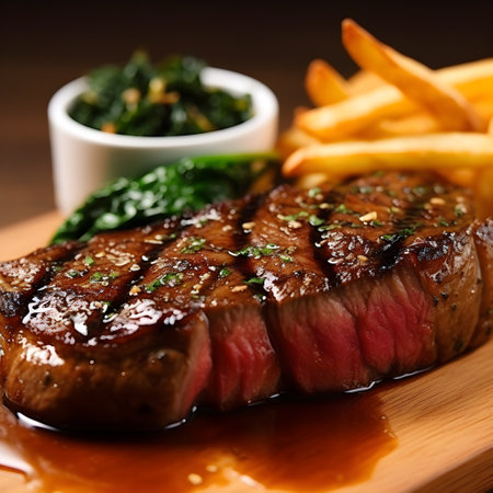 New York Strip, Grill, roast beef, beef steak, medium rare, juicy, look delicious, AI Generativeの素材