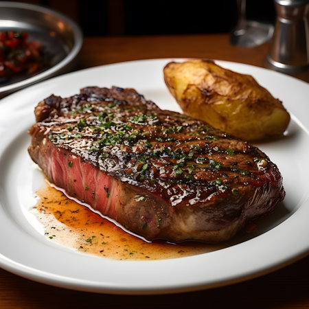 New York Strip, Grill, roast beef, beef steak, medium rare, juicy, look delicious, AI Generativeの素材