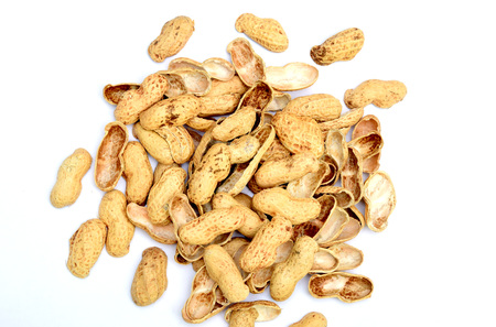 Peanut shells on white background