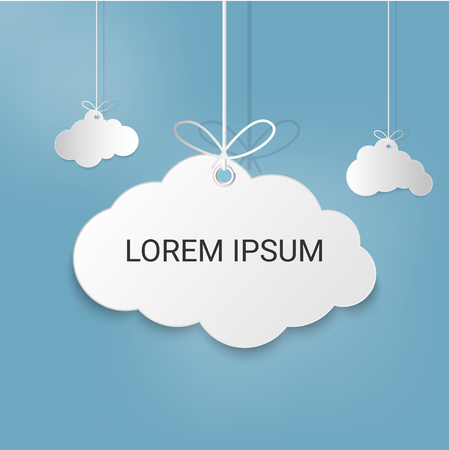 Speech Bubble or White blank hanging paper clouds. Sales design element, store decoration, price frame, message banner. cloud service technology.のイラスト素材