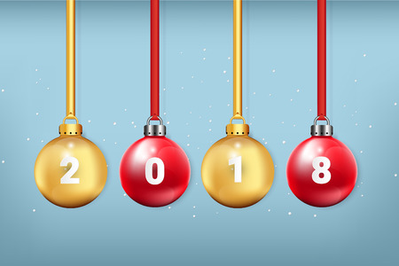 Red and Yellow Chirstmas ball 2018,Happy New Year 2018のイラスト素材