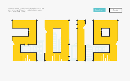 2019 Happy New Year or Christmas Background. Abstract Digital technology with line art.のイラスト素材