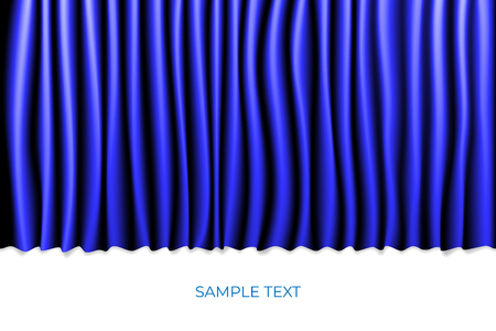 Blue Curtain Theater Scene Stage Background. Backdrop with Luxury Silk Velvet. White Copyspace.のイラスト素材