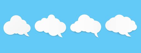 Cloud speech bubble on blue sky. Copy space with white blank hanging. paper art vector illustrationのイラスト素材