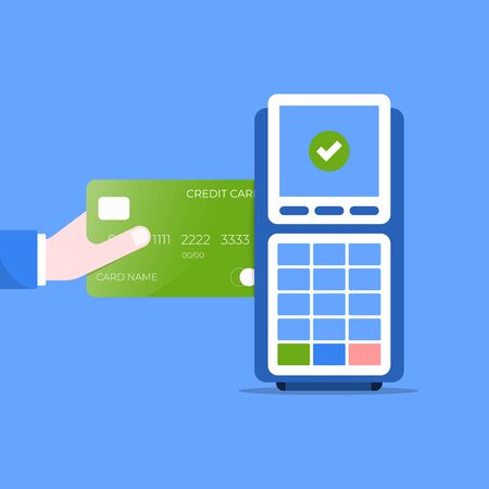 Pos machine payment with credit card. Pay at stores concept. vector illustrationのイラスト素材