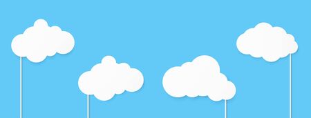 Cloud speech bubble on blue sky. Copy space with white blank hanging. paper art vector illustrationのイラスト素材