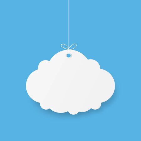 Cloud banner for advertising on blue sky. Copy space. Speech Bubble, White blank hanging. Vector illustrationのイラスト素材