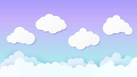 Paper art with cloud on sky background. Copy space. Speech Bubble with white blank hanging.のイラスト素材