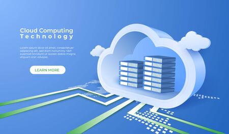 Cloud computing technology background. Digital online service. 3d cloud perspective vector illustration.のイラスト素材