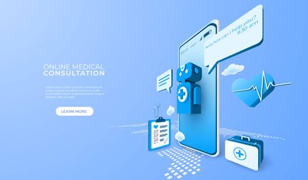 Digital technology online medical consultation. mobile application concept. people calls doctor. 3d perspective vector illustration.のイラスト素材