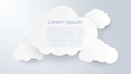 Paper art with cloud on white and grey background. Copy space. Speech Bubble, White blank hanging.	のイラスト素材