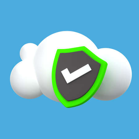 3D cloud with shield icon. Cloud technology protection concept. 3D rendering