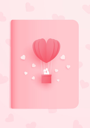 3D origami pink heart paper art with greeting card background. Love concept for valentine's day. Banner template. vector art illustration.のイラスト素材