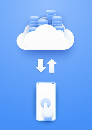 3D Cloud computing upload and download data online service. Digital security technology background. Vector art illustrationのイラスト素材