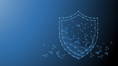 Shield with dots and lines geometric background. connection technology protection concept. vector art illustrationのイラスト素材