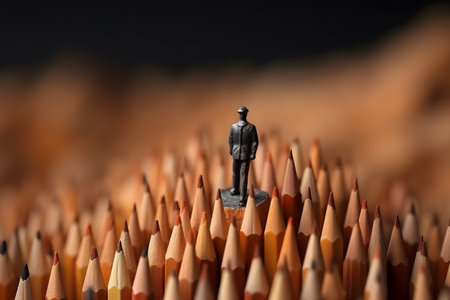 Businessman standing on top of pencils. Leadership, uniqueness, think different, teamwork business success. generative aiの素材