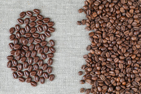 Chocolate coffee beans and classic coffee beans in comparisonの写真素材
