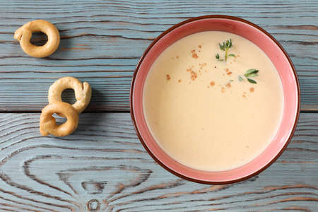 Italian wine soup with chicken soup with taralli - traditional italian bread biscuit